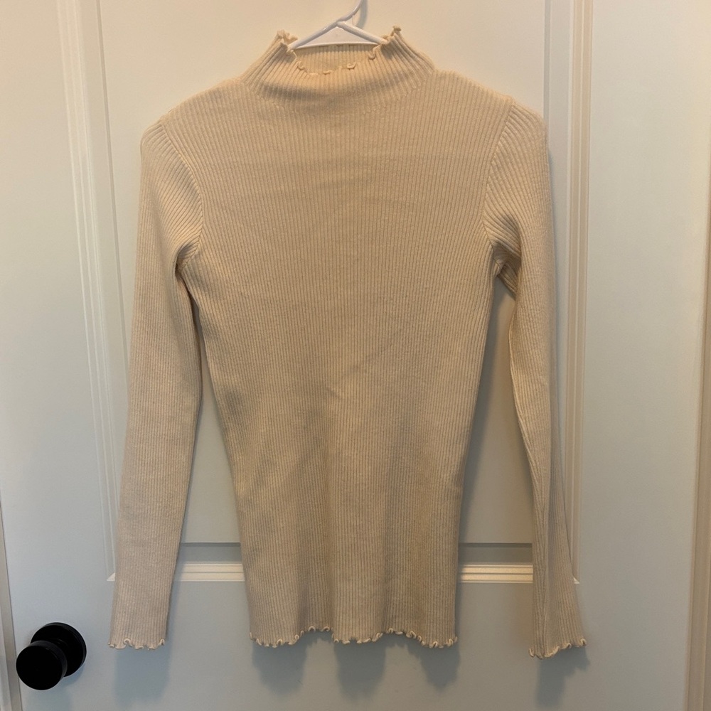 Cream Long Sleeve Ribbed Top